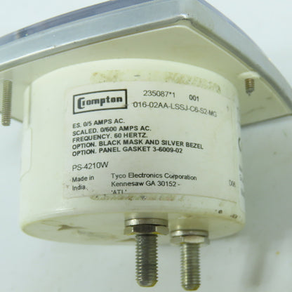 Crompton 016-02AA-LSSJ-C6-S2-MG PS-4210W Panel Mount AC Amperes Gauge 0-600