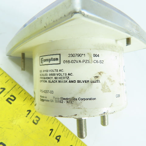 Crompton 016-02VA-PZS-C6-S2 PS-4207-03 Panel Mount AC Amperes Gauge 0-600