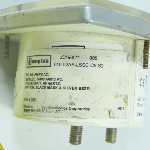 Crompton 016-02AA-LSSC-C6-S2 PS-4205 Panel Mount AC Amperes Gauge 0-400