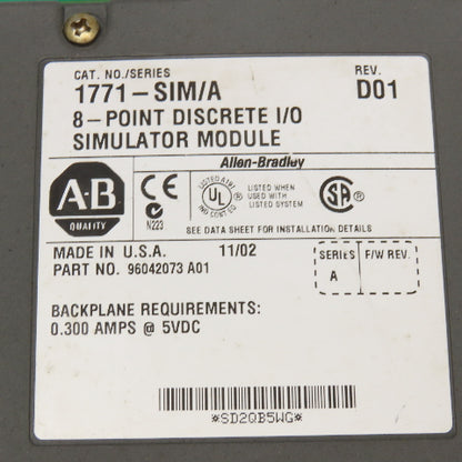 Allen Bradley 1771-SIM/A 8 Point Discrete I/O Simulator Module