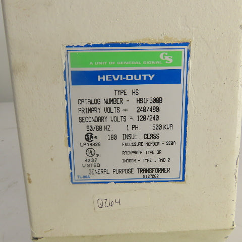 Hevi-Duty HS1F500B 0.500kVA GP Transformer Pri 240/480V Sec 120/240V 1PH