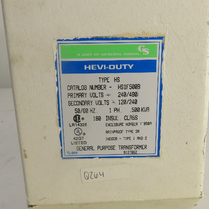 Hevi-Duty HS1F500B 0.500kVA GP Transformer Pri 240/480V Sec 120/240V 1PH