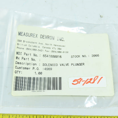 Measurex Devron 6541800016 Solenoid Valve Plunger