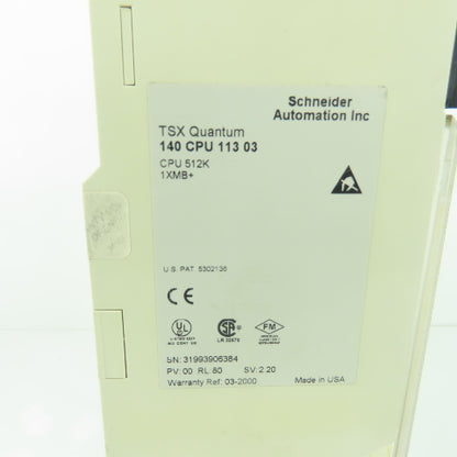 Schneider 140 CPU 113 03 TSX Quantum 512K 1XMB+ CPU Controller Module