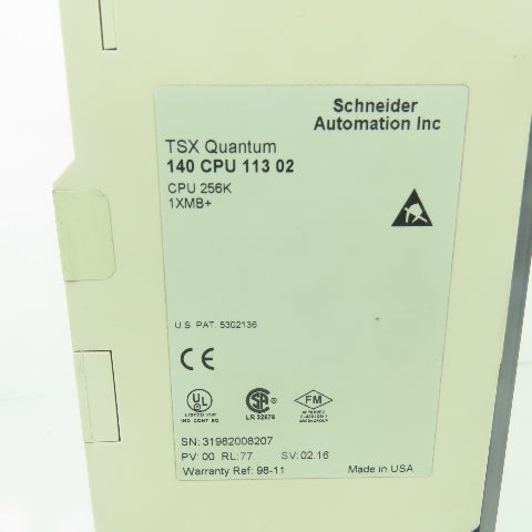 Schneider 140 CPU 113 02 TSX Quantum 256K 1XMB+ CPU Controller Module