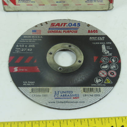 Sait A60S Type 27 Cut-Off Wheels 4-1/2" x .045" x 7/8" Arbor Lot Of 40