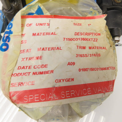 Jamesbury 7150O313600XTZ2 1" Stainless Steel Ball Valve Actuator For Oxygen