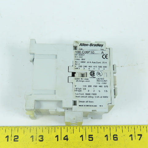 Allen Bradley 100-C09*10 Ser A C09 Contactor 600VAC Max W/ 120V 50/60HZ Coil