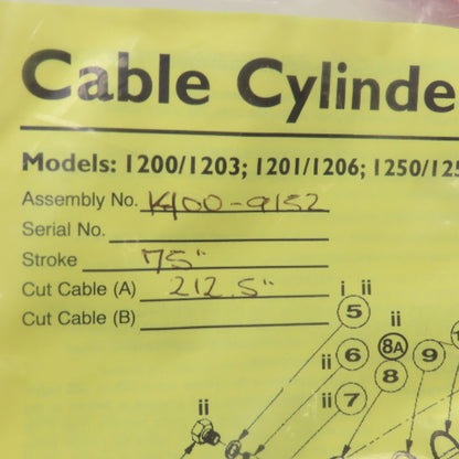WC Branham 1400-9152 Cable Cylinder Repair Kit 75" Stroke