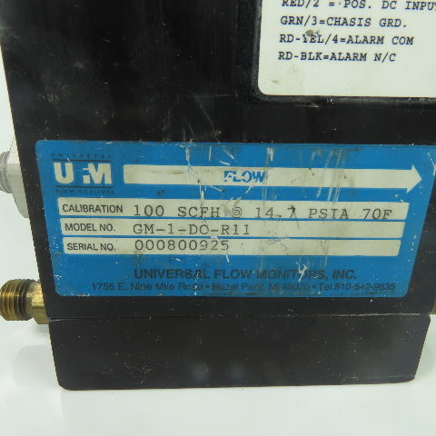 Flow Stream GM-1-DC-R11 Universal Flow Monitors 100 SCFH 14.7 PSIA 70F