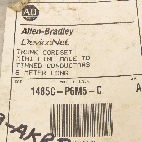 Allen Bradley 1485C-P6M5-C Devicenet Trunk Cordset Mini-Line Male Tinned Lead 6M