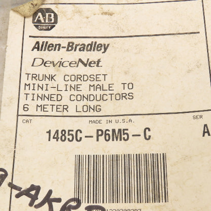 Allen Bradley 1485C-P6M5-C Devicenet Trunk Cordset Mini-Line Male Tinned Lead 6M