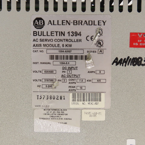 Allen Bradley 1394-AM07 Bulletin 1394 AC Servo Controller 5kW Parts/Repair Lot/2