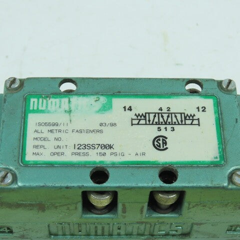 Numatics I23SS700K Pneumatic Directional Air Control Valve 150PSIG 120V