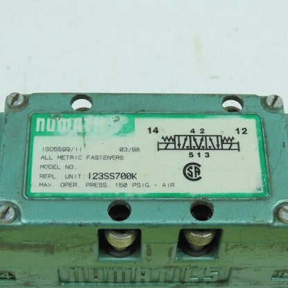Numatics I23SS700K Pneumatic Directional Air Control Valve 150PSIG 120V
