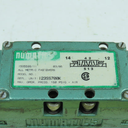 Numatics I23SS700K Pneumatic Directional Air Control Valve 150PSIG 120V