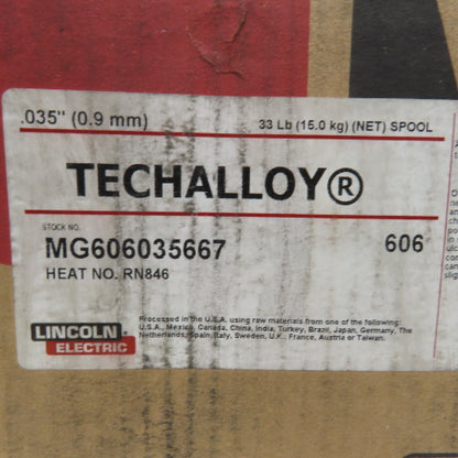 Lincoln Electric MG606035667 Techalloy .035" 35lbs MIG Welding Wire Spool Nickel