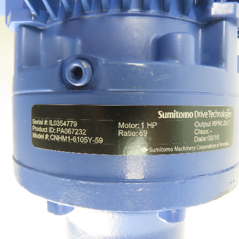 Sumitomo CNHM1-6105Y-59 1HP 59:1 Ratio Inline Gear Motor 230/460V 3PH 29.7RPM