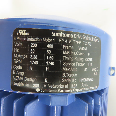 Sumitomo CNHM1-6105Y-59 1HP 59:1 Ratio Inline Gear Motor 230/460V 3PH 29.7RPM