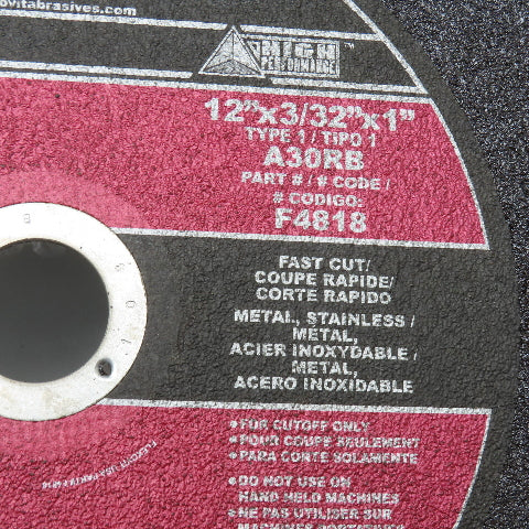 Flexovit F4818 12" x 3/32" x 1" Steel Cutting Abrasive Cut Off Wheel Lot Of 5