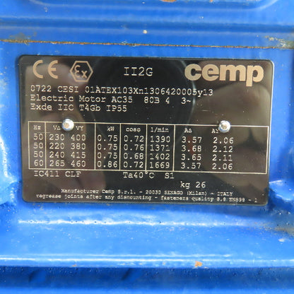 Cemp AC3580B4 0.86kW AC Electric Motor 1669RPM 265/460V 3PH Tested New