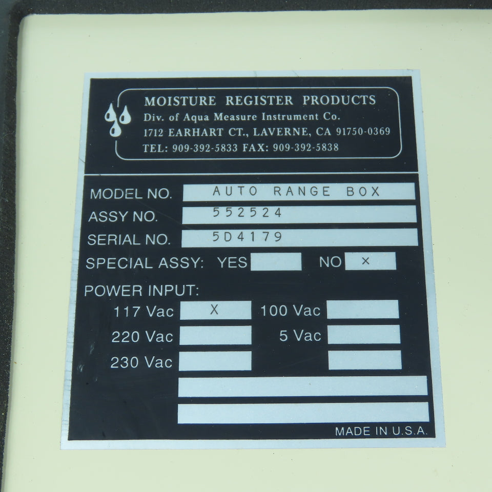 Moisture Register Products Auto Range Box Controller 552524 PWA 117VAC
