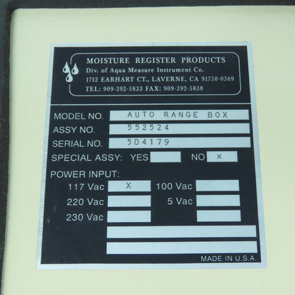 Moisture Register Products Auto Range Box Controller 552524 PWA 117VAC