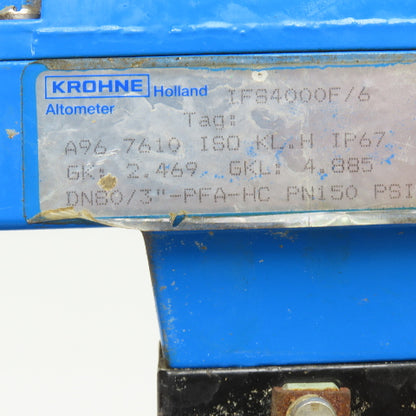 Krohne IFS4000F/6 PFA-HC 3" Flange Mount Lined Electromagnetic Flowmeter