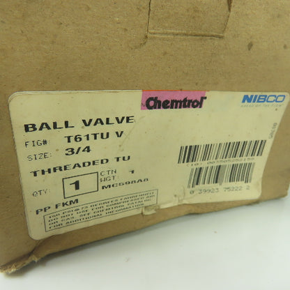 Nibco Chemtrol T61TU V 3/4" Threaded Ball Valve PP FKM NEW