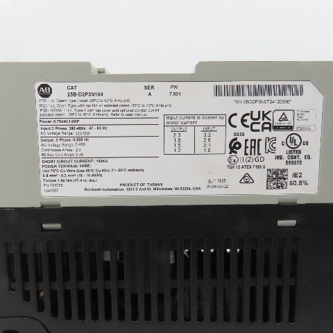 Allen Bradley 25B-D2P3N104 Ser A PowerFlex 525 0.75kW 1HP AC Drive 480V 3PH