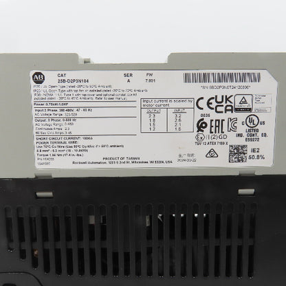 Allen Bradley 25B-D2P3N104 Ser A PowerFlex 525 0.75kW 1HP AC Drive 480V 3PH