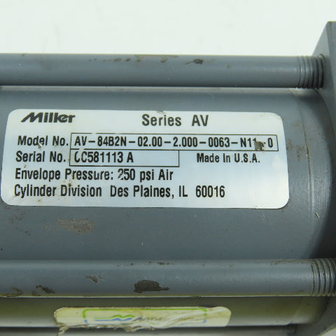 Miller AV-84B2N-02.00-2.00-0063-N11 Double Acting Air Cylinder 2" Bore 2" Stroke