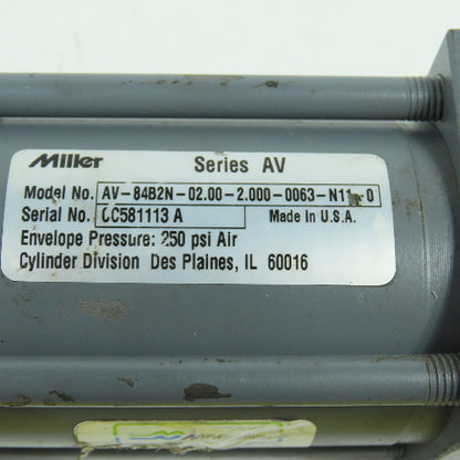 Miller AV-84B2N-02.00-2.00-0063-N11 Double Acting Air Cylinder 2" Bore 2" Stroke