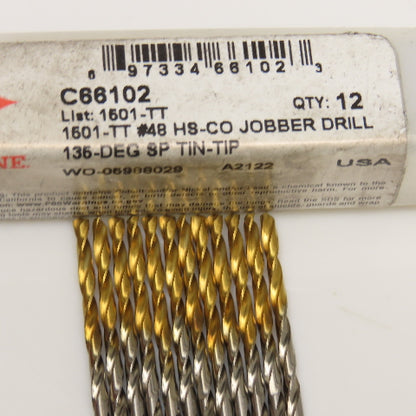 CLE-LINE C66102 #48 Cobalt TiN Coated Jobber Drill 135° Lot Of 12