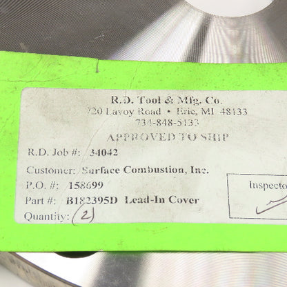 Enlin B182395D 1-3/4" Bore x 11" OD 8 Bolt Stainless Steel Lead In Cover