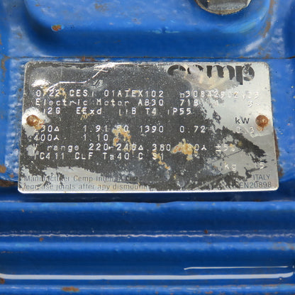 Cemp AB3071B4 0.37kW Right Angle Gear Motor 198.5RPM 230/400V 3PH 50HZ 18mm