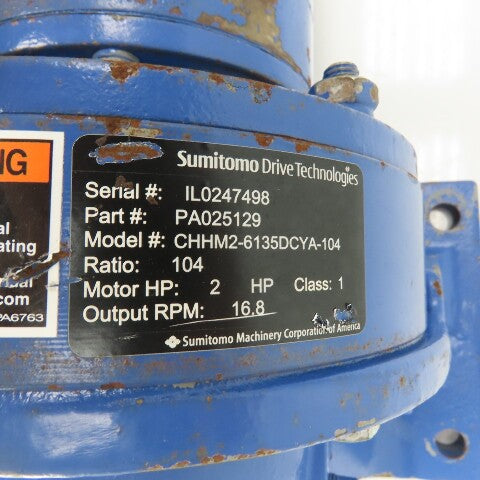 Sumitomo CHHM2-6135DCYA-104 2HP 104:1 Ratio Inline Gear Motor 230/460V 16.8RPM