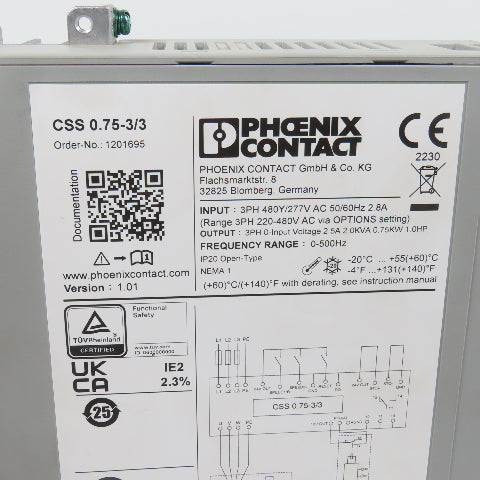 Phoenix Contact CSS 0.75-3/3 1201695 Speed Starter 3PH 220-480VAC 0.75kW 1HP