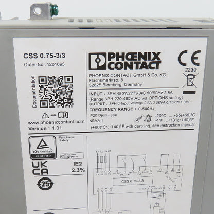Phoenix Contact CSS 0.75-3/3 1201695 Speed Starter 3PH 220-480VAC 0.75kW 1HP