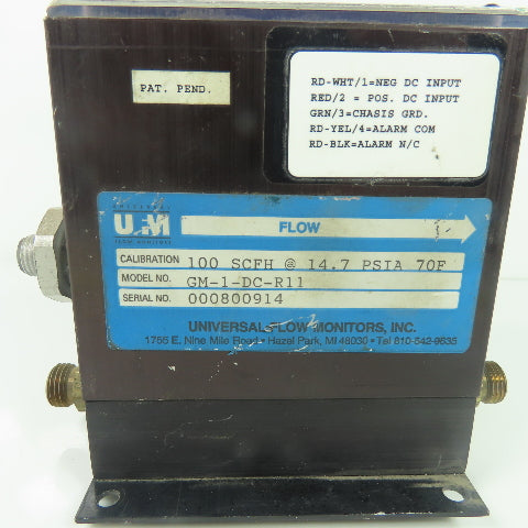Flow Stream GM-1-DC-R11 Universal Flow Monitors 100 SCFH 14.7 PSIA 70F