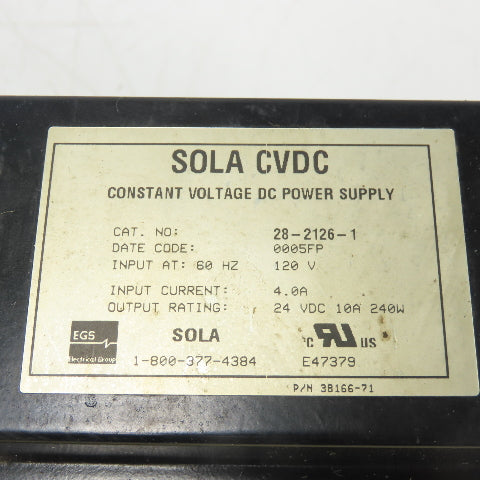 Sola 28-2126-1 Constant Voltage DC Power Supply 120V Input 24VDC Output