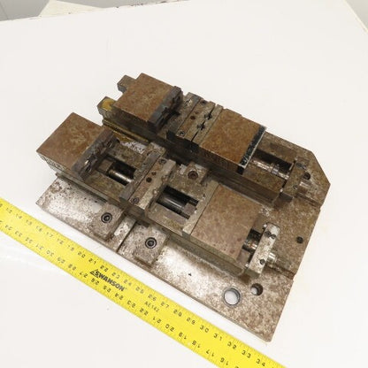 Kurt DL400C 4" Wide Double Lock Station Double Vise Setup Mounted On Steel Plate