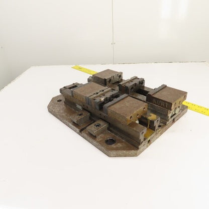 Kurt DL400C 4" Wide Double Lock Station Double Vise Setup Mounted On Steel Plate
