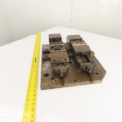 Kurt DL400C 4" Wide Double Lock Station Double Vise Setup Mounted On Steel Plate