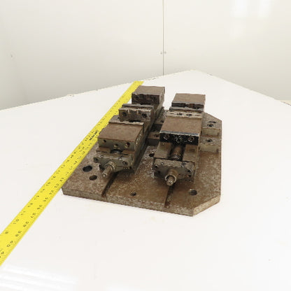 Kurt DL400C 4" Wide Double Lock Station Double Vise Setup Mounted On Steel Plate