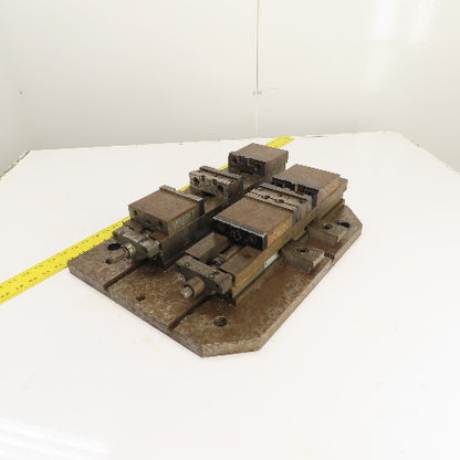 Kurt DL400C 4" Wide Double Lock Station Double Vise Setup Mounted On Steel Plate