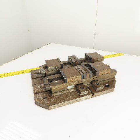 Kurt DL400C 4" Wide Double Lock Station Double Vise Setup Mounted On Steel Plate
