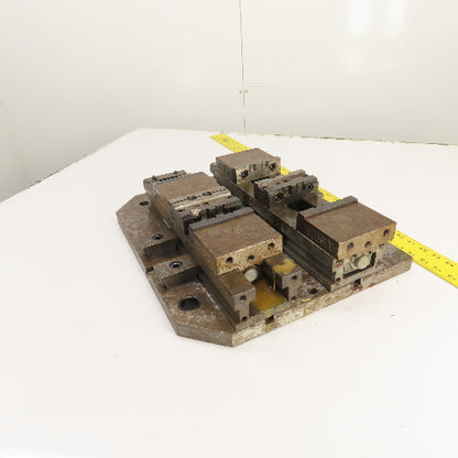 Kurt DL400C 4" Wide Double Lock Station Double Vise Setup Mounted On Steel Plate