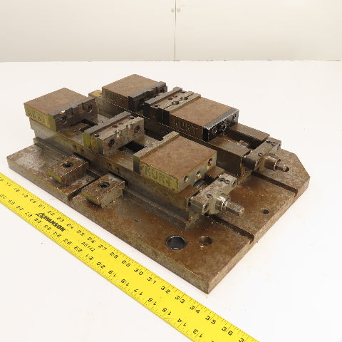 Kurt DL400C 4" Wide Double Lock Station Double Vise Setup Mounted On Steel Plate