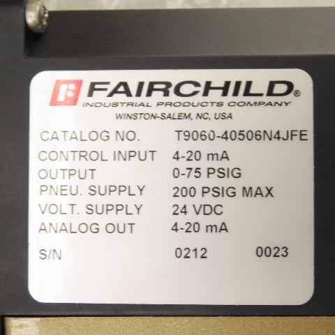 Fairchild T9060-40506N4JFE Digital Electronic Pressure Controller 24VDC 0-75PSIG
